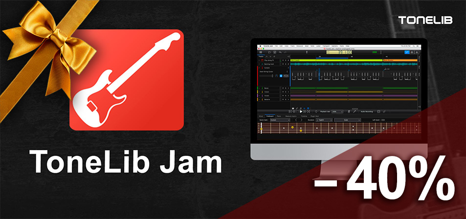 ToneLib Jam - Thumbnail with Logo and  TL Jam running on a Mac-like PC.